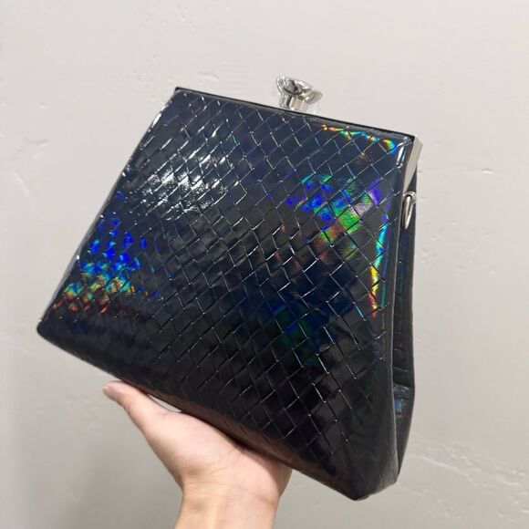 Unique Iridescent Embossed Leather Handmade Push Lock Boxy Bag, Multi Use Style - Picture 5 of 17